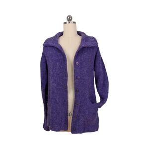 Peruvian Trading Company Cardigan Sweater M L Purple Fuzzy Collared Work Winter